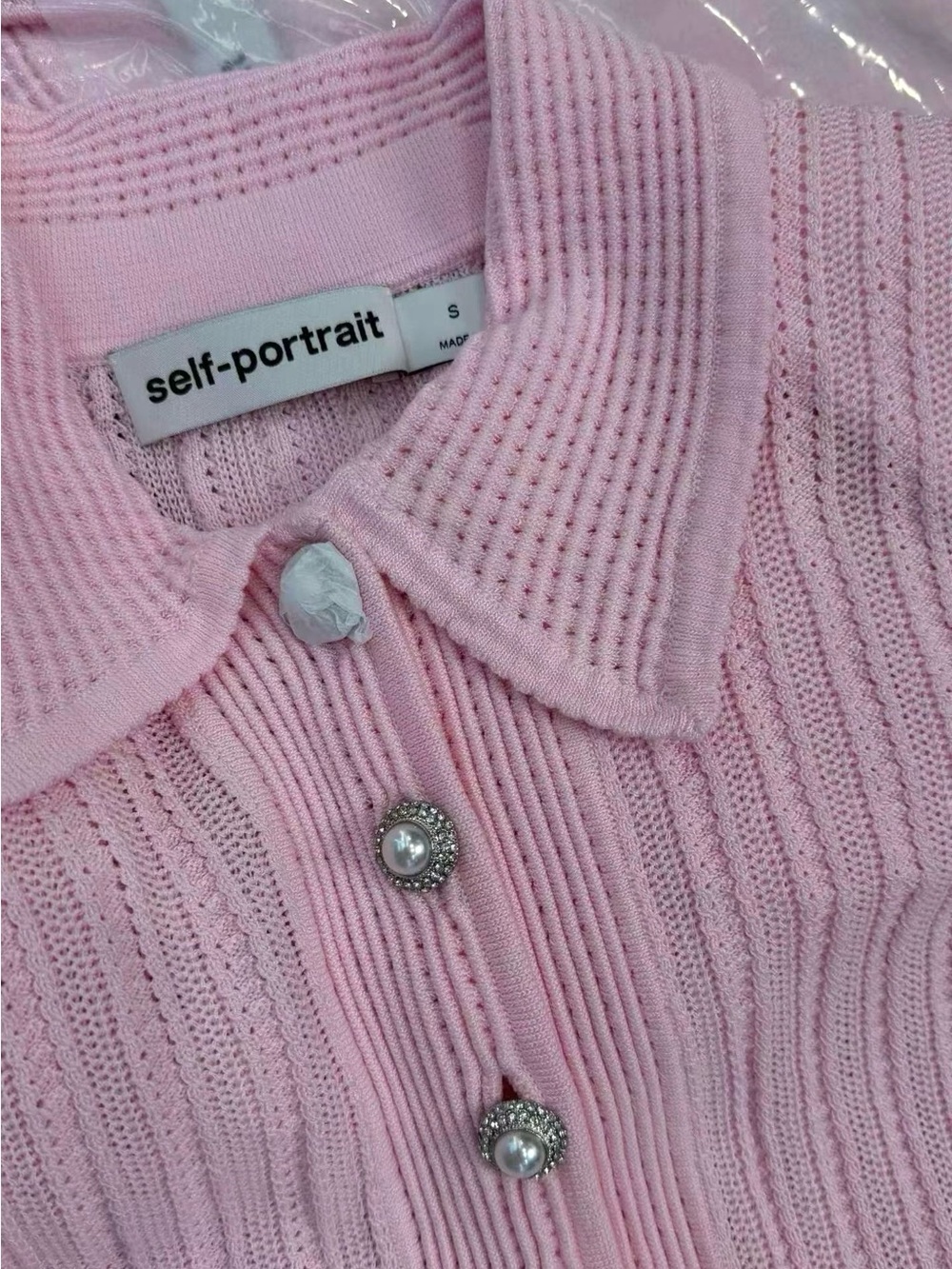 NWOT Self-Portrait PINK POINTELLE PEPLUM KNIT MIDI DRESS - Picture 9 of 11